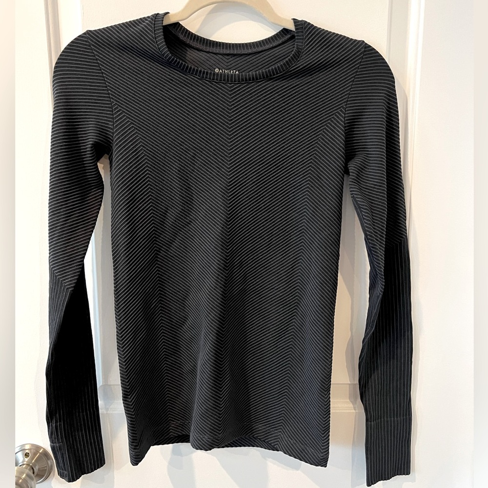 Athleta Textured Black Long Sleeve Shirt Size XS